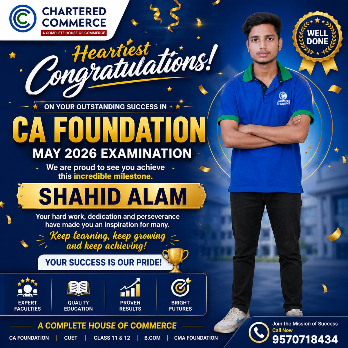 CCPTNA's tweet photo. Heartiest Congratulations to Shahid Alam on successfully clearing the CA Foundation Examination (May 2026)!
📞 9570718434
#CAFoundation #CAFoundationResults #CAResult2026 #ShahidAlam #CharteredCommerce #FutureCA #StudentSuccess #Congratulations #CommerceEducation #CAAspirants https://t.co/wbc5s9CeQo