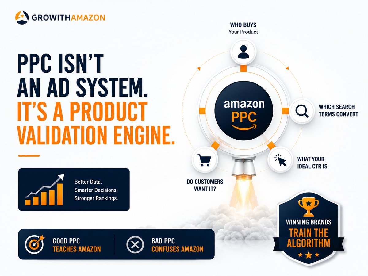 growithamazon's tweet photo. Amazon PPC isn't just for ads. It's your fastest source of customer and search term data. The brands that scale don't buy traffic—they use PPC insights to make smarter decisions.

Start your amazon journey🚀 to know more: - https://t.co/MGn3jwM75l

#AmazonPPC #AmazonFBA https://t.co/enVMits8Iq