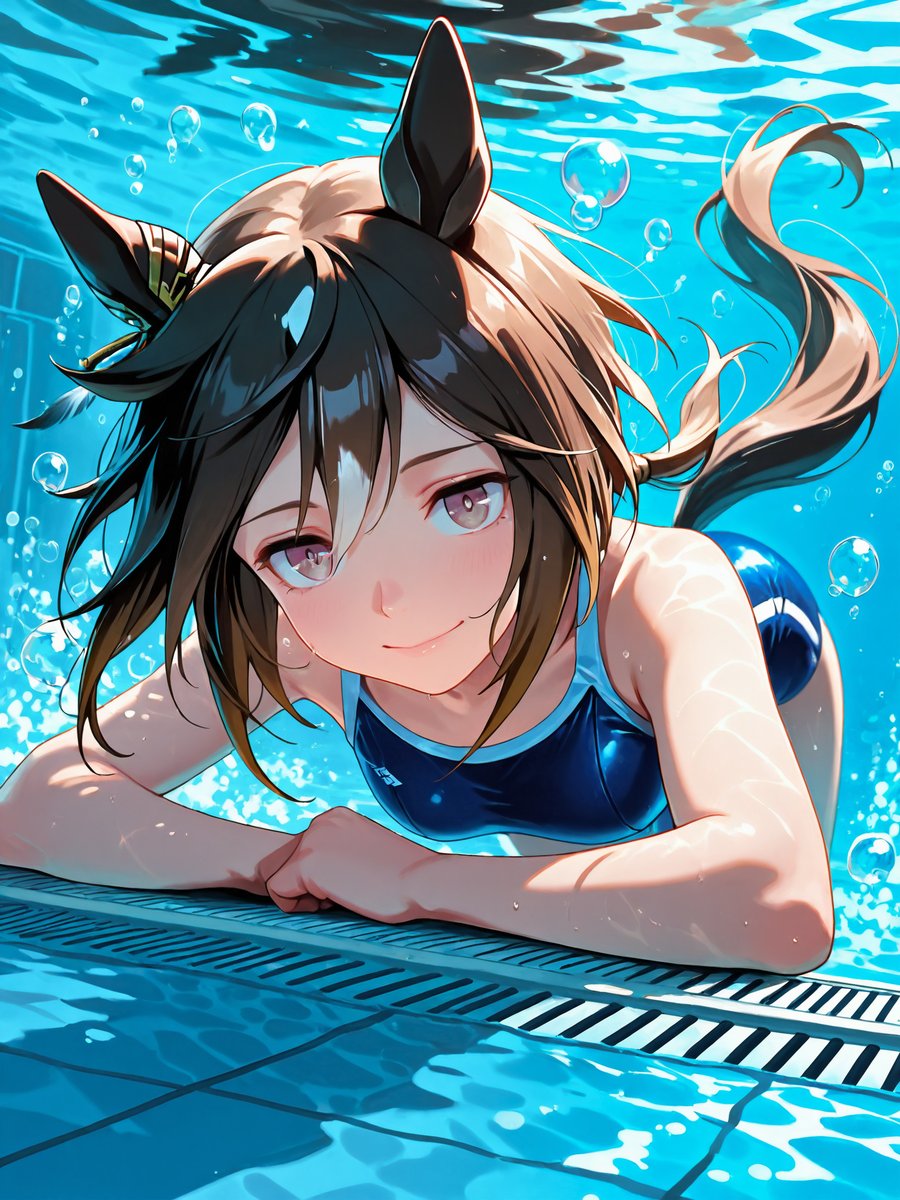 champ_necomaru's tweet photo. タイトル「青に溶けて まぶしさが残る。」
#UmaAIWeekly https://t.co/a9CCDw9v24