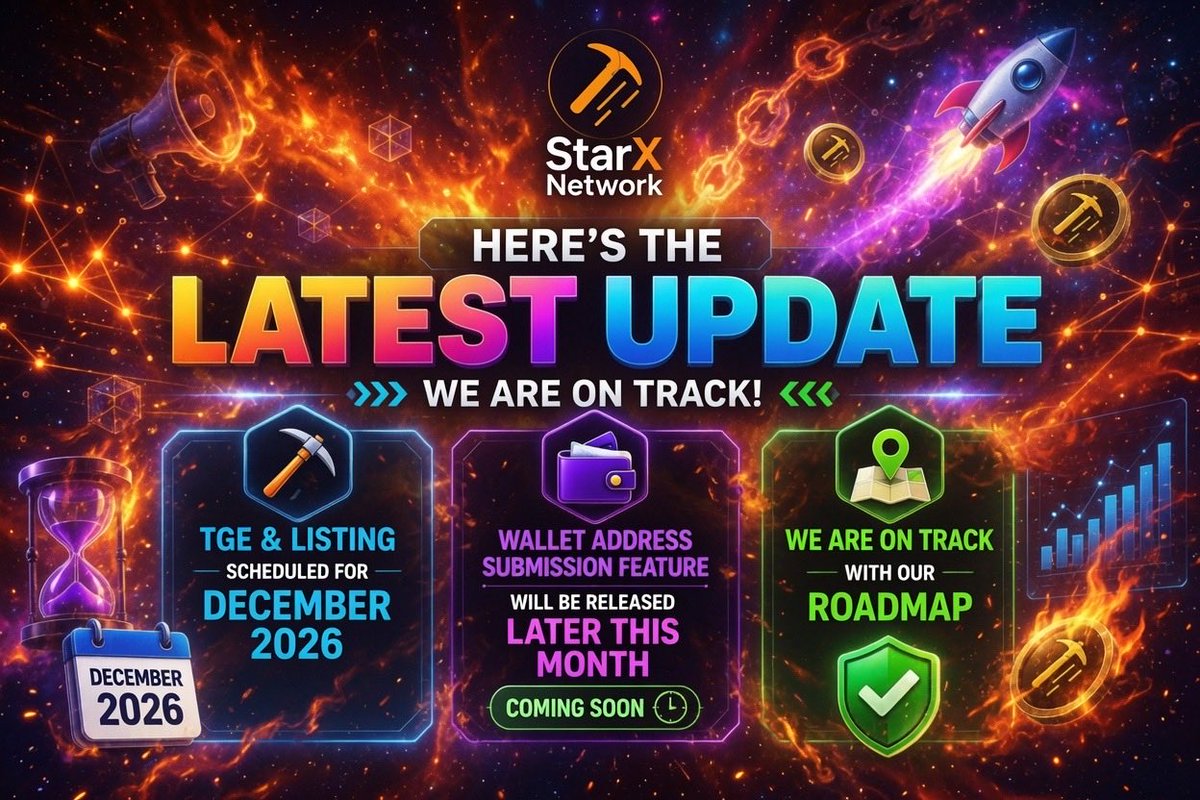 starxNetwork_'s tweet photo. Update for StarX Miners 🔥

StarX is more than mining.  
We’re building a network, a community, and an ecosystem.

✅ Next Halving Aug
✅ 90M Fixed Supply  
✅ TGE Dec 2026
✅wallet submission this month

Let’s build together.  
Mine $STRX. Join the movement.  
@StarXCoreTeam https://t.co/Srrb6ggwGA