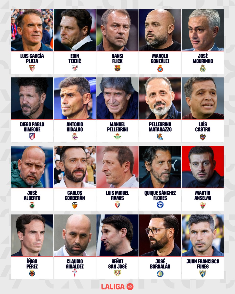 LaLiga's tweet photo. Los 2⃣0⃣ entrenadores de #LALIGAEASPORTS. 👔

✍️ ¡Estos son los líderes de los banquillos para la Temporada 2026/2027! https://t.co/ZaiN54miJy