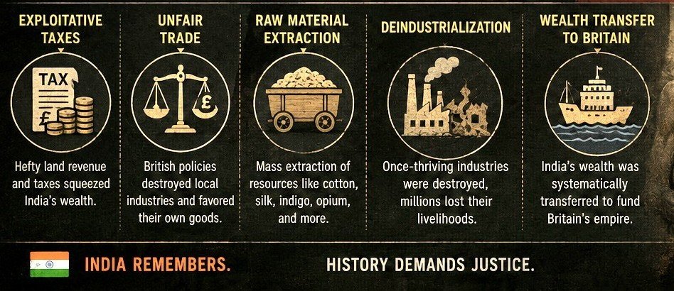 vishalnautamlal's tweet photo. @klixxp1 @AadiAchint @SuellaBraverman Between 1765–1938, the 🇬🇧British drained an estimated $45 trillion from 🇮🇳India — through exploitative taxes, unfair trade &amp; raw material extraction. Cotton, silk, looted Jewels funded 🇬🇧empire, while #India bore the cost. #ColonialLoot #IndiaRemembers #IndiaHistory https://t.co/HC5dJhpjMO
