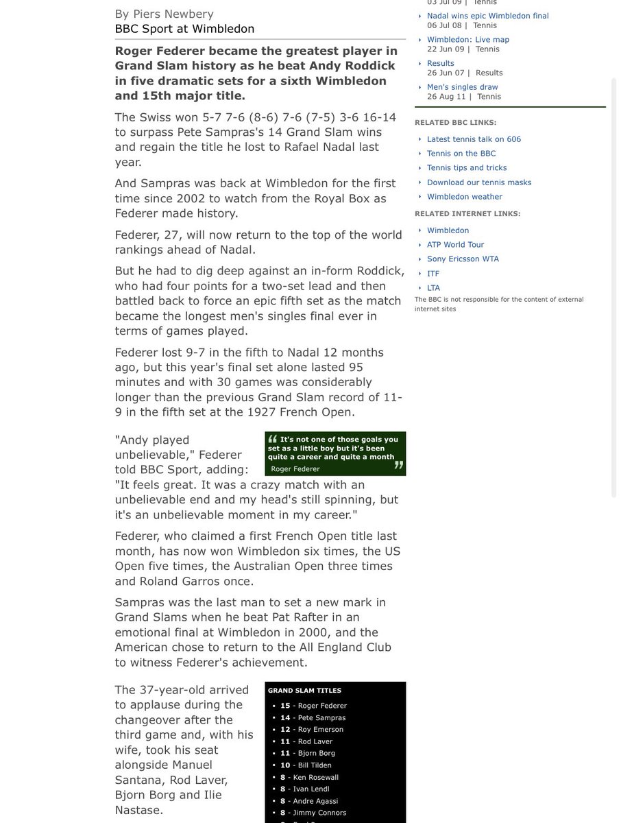 pavyg's tweet photo. When Roger Federer past Pete Sampras 14 Grand slam record, the BBC led with the headline;

"Roger Federer becomes the greatest player in Grand Slam history".

There was no mentions that a number of women had more than 15 grand slams.

Make of that what you will. https://t.co/YGQg9hbQC3