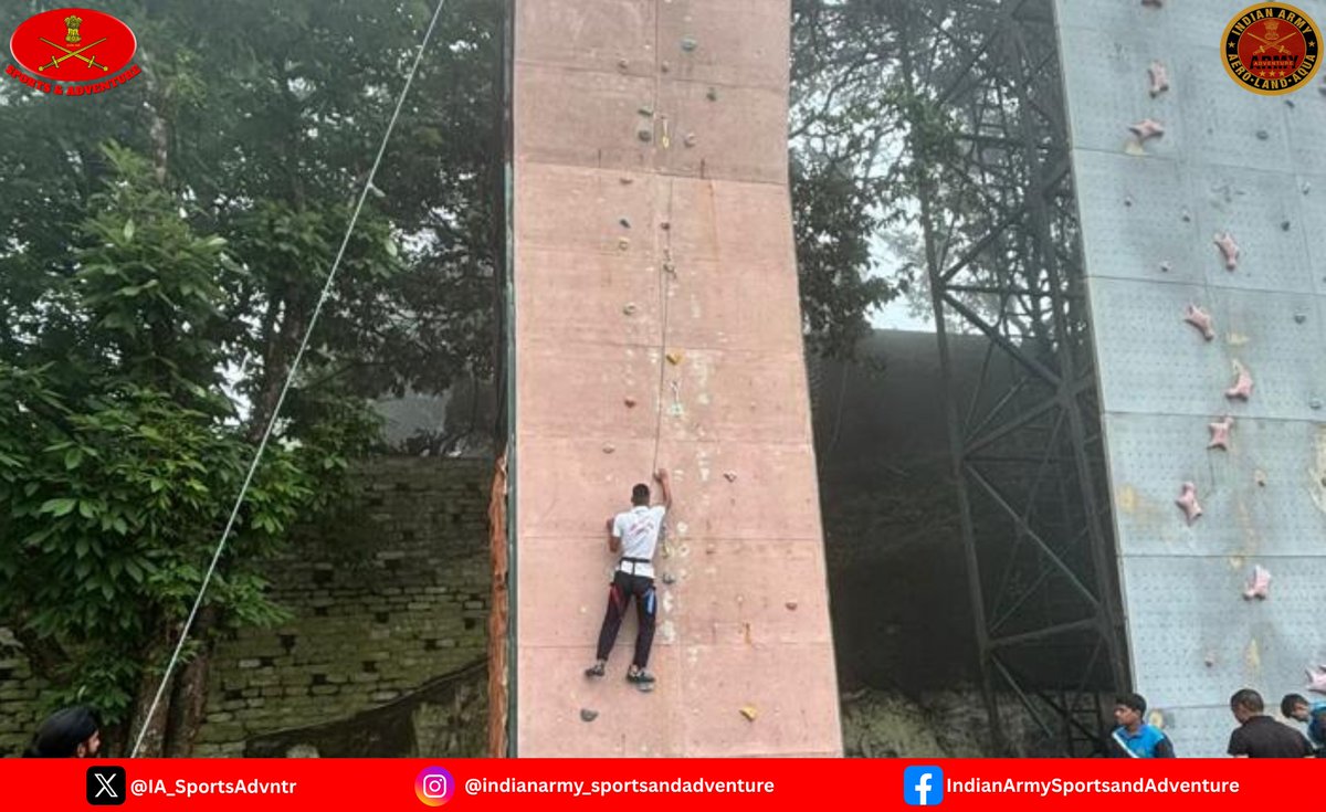 IA_SportsAdvntr's tweet photo. Building Courage, One Climb at a Time. 🇮🇳

23 cadets and 3 staff from the Rashtriya Military Schools successfully completed the Basic Sports Climbing Course at Garhwal Rifles Regimental Centre, Lansdowne (28 Jun–05 Jul 2026).
 From bouldering, belaying and rappelling to advanced rock climbing, the course strengthened confidence, teamwork and resilience, inspiring the next generation of leaders to embrace greater challenges.

#IndianArmy
#ArmyAdventureWing
#AdventureTraining
#SportsClimbing

@adgpi
@westerncomd_IA