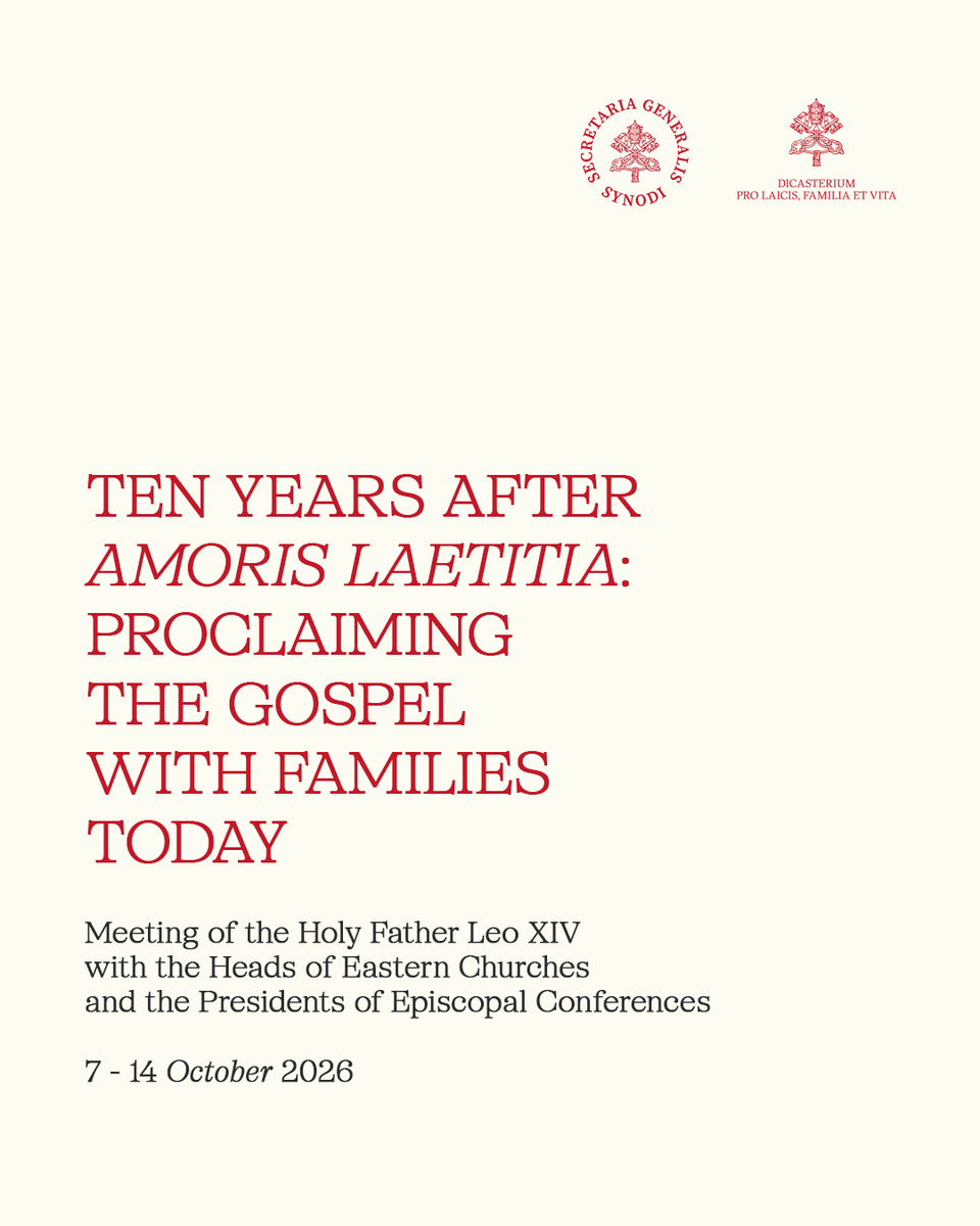 Synod_va's tweet photo. 👨‍👩‍👧‍👦 Ten years after #Amorislaetitia: the Dicastery for Laity, Family and Life and @Synod_va  publish the Thematic framework, preparing the Meeting convened by @Pontifex  in the Vatican, 7–14 October 2026.Families at the heart — as subjects of the Church's mission. 🕊️📄 https://t.co/aGww02OQtf