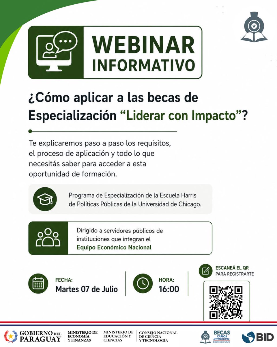 becalpy's tweet photo. ¿Querés saber cuáles son los pasos para postular a las becas de Especialización Liderar con Impacto?

Participá del WEBINAR INFORMATIVO para servidores públicos del EEN que se hará MAÑANA

⏰ 16:00 h

💻Registrate aquí https://t.co/HI0QmVFnUz.

📰 Leé más: https://t.co/DUfKnkHEjc https://t.co/caFgXdZbe4