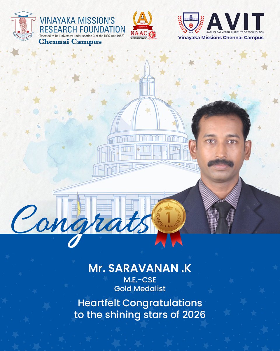 AVITChennai's tweet photo. Congratulations to the rank holders — your effort has truly paid off
#avit #vmrfdu #convocation #goldmedalist https://t.co/06RzW0QlX7