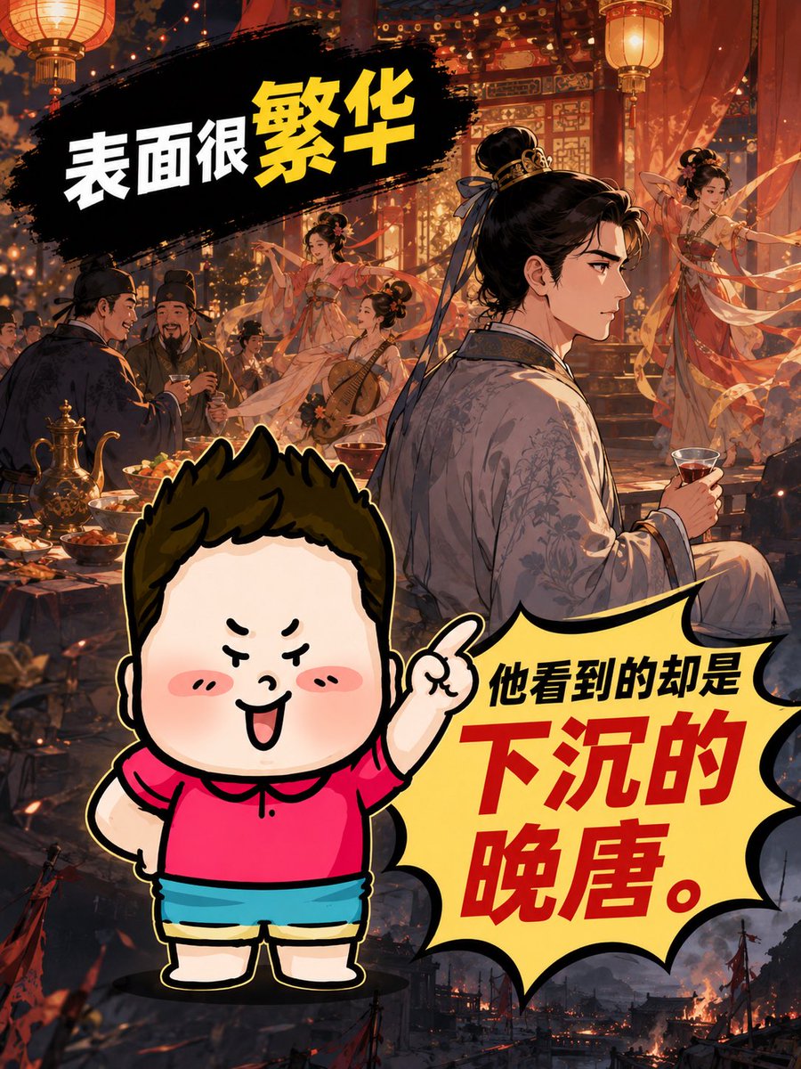 Banderhu368's tweet photo. 很多人提到杜牧，第一反应是“风流”“诗很美”“有才情”。

“秦人不暇自哀，而后人哀之；后人哀之而不鉴之。”这不是风花雪月，是冷静到骨子里的警告。

他看得很清楚：王朝在走下坡路，人却还在沉迷表面热闹。

所以杜牧最特别的地方，不是“会写诗”，而是他在风流表象之下，一直保持着一种很冷的清醒。 https://t.co/eMFPQJt1PL