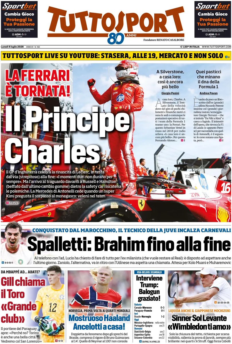 juventusfans's tweet photo. 6 Luglio 2026 - Prima pagina #TuttoSport https://t.co/55Ki95ZNnH