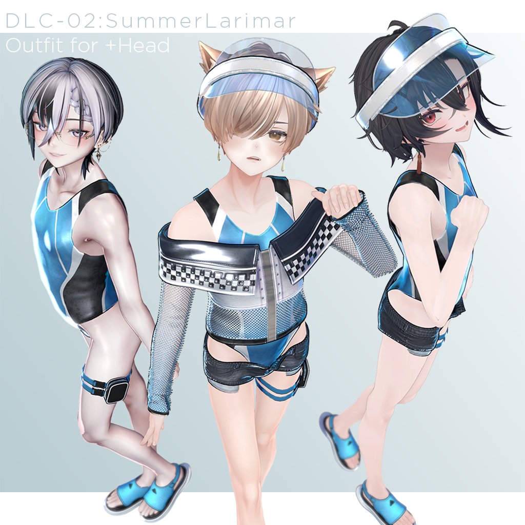 【DLC第2弾+ツベロスv1.1】
ツベロス購入者向け無料DLC第2弾
+Head対応衣装「サマー・ラリマー」リリースしました

夏といえば水着 (♂)
膝小僧と足裏の描き込みもちょっと強化しました

https://t.co/jyKsxRy2Bi
#VRChat #ツベロス3D 