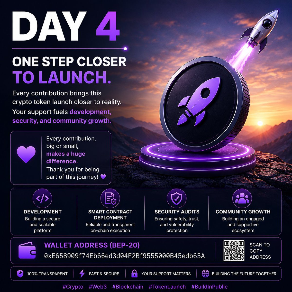 is9ice's tweet photo. Day 4 🚀 
Every day brings this crypto token launch one step closer. Contributions help fund development, smart security audits, and community growth. If you can't contribute today, a repost helps. Thank you for following the journey! 💜
 #Crypto #Web3 #Blockchain #TokenLaunch https://t.co/0TPHnKZC5G