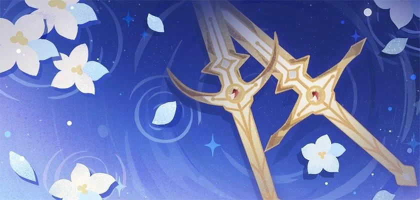 genshinmains_'s tweet photo. Traveler Twin Sword &amp; Inteyvat flower namecard 

#GenshinImpact #Snezhnaya https://t.co/8PySCYlNX3