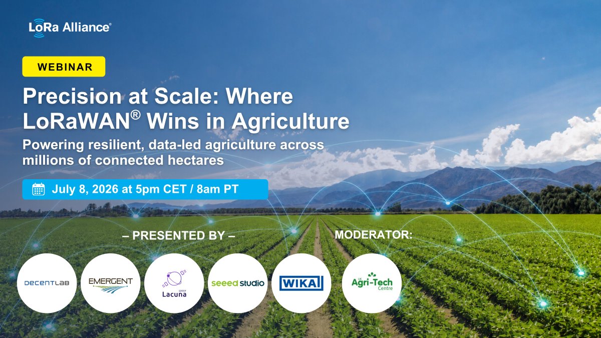 LoRaAlliance's tweet photo. Last chance to register!

Join the #LoRaAlliance webinar to discover how real-time field data and scalable IoT connectivity are helping growers improve efficiency, reduce costs, and build more resilient operations: https://t.co/qE4VO47II3

#SmartAgriculture #LoRaWAN #IoT #Farming https://t.co/Apx77jvFK3