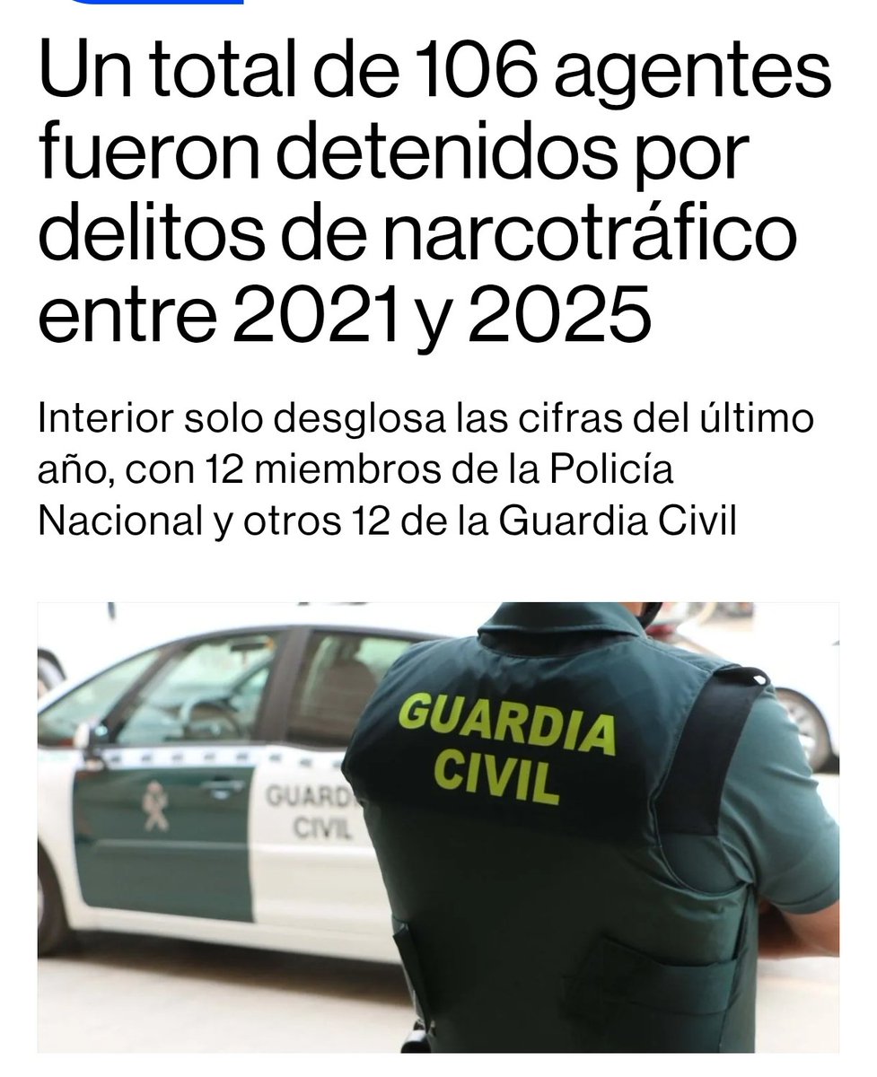 FonsiLoaiza's tweet photo. 130 agentes de la Guardia Civil y Policía Nacional han sido detenidos por narcotráfico desde 2021. Lo llaman "casos aislados". https://t.co/gEJp8HXDLm