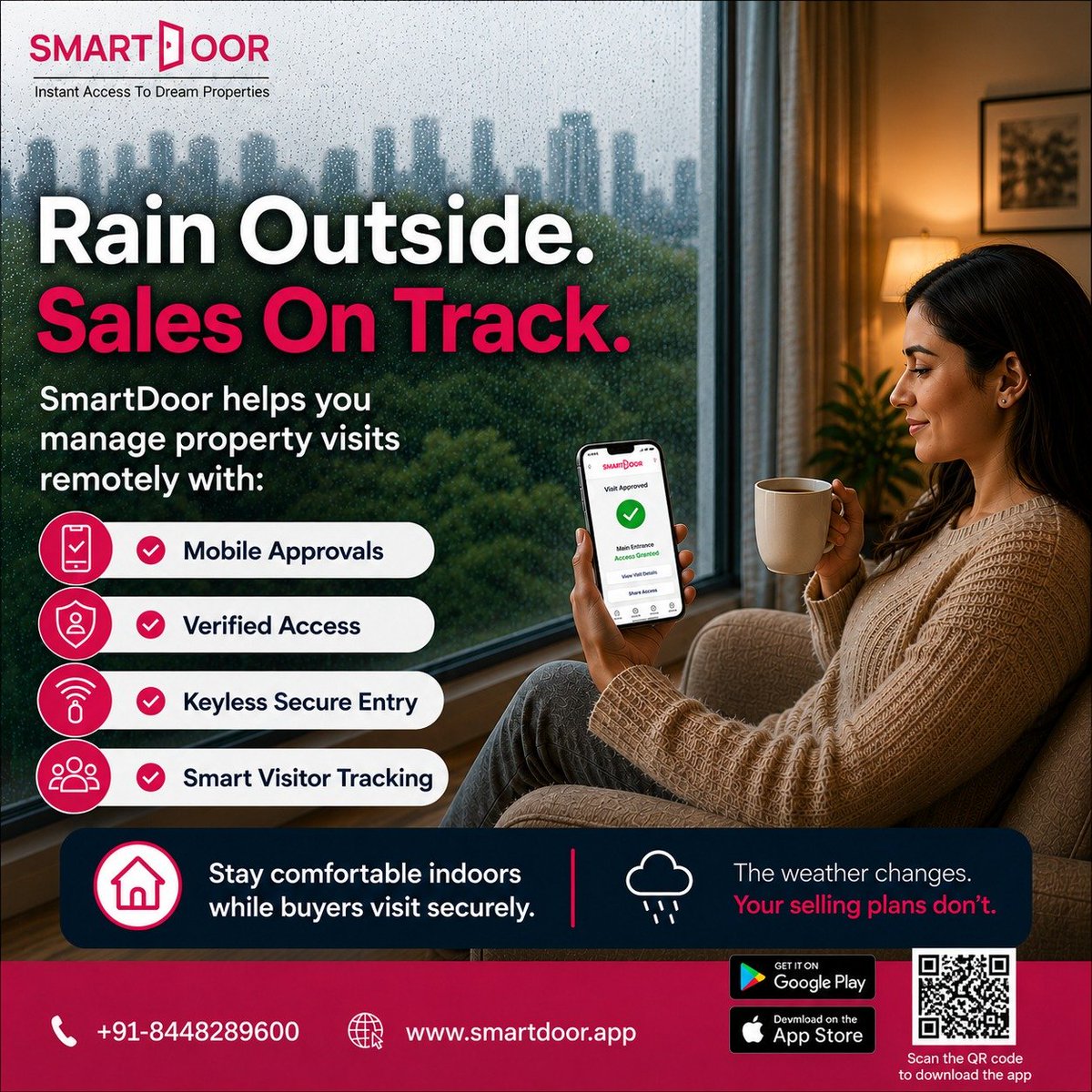 SmartDoor176296's tweet photo. Don't let the rain delay your property sales. ☔
With SmartDoor, buyers can visit securely while you manage approvals from anywhere.
📲 Smarter visits. Faster sales.
#SmartDoor #RealEstate #PropTech #KeylessEntry #PropertyTech https://t.co/fev486tbjD