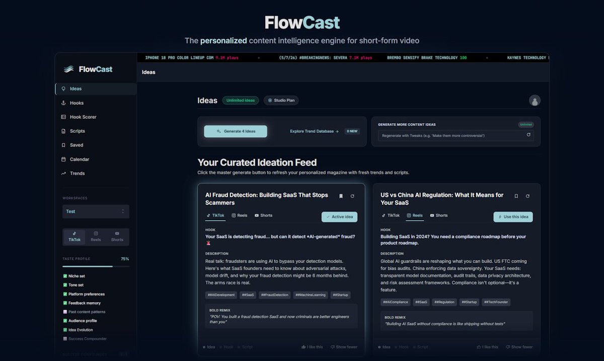 firstlaunch_'s tweet photo. We have a new entry on our platform!  

Discover FlowCast, the short‑form video content &amp; trend intelligence engine that keeps marketers ahead of the curve.  

Save 50% for a limited time on First Launch.  

#firstlaunch #contentmarketing #videomarketing #sales https://t.co/zvKPjVWuZU