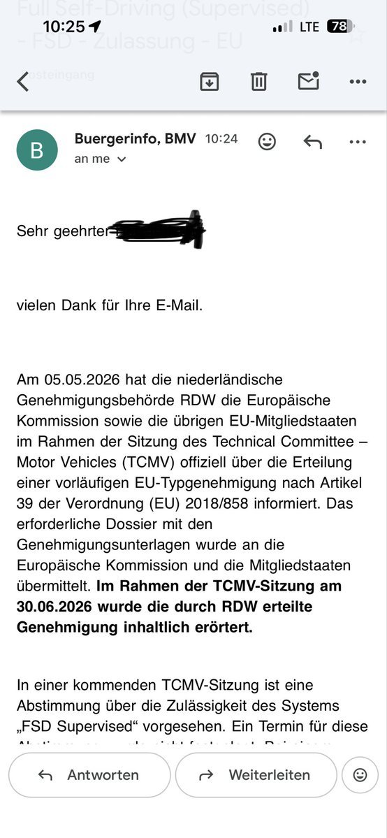 tslaming's tweet photo. GOOD NEWS 🇩🇪 For anyone closely tracking the European regulatory rollout for FSD, an official email response from Germany's Federal Ministry of Transport (BMV) just confirmed the exact roadmap 🔥

⚖️ June 30, 2026: The required dossier was submitted, and the RDW’s approval was substantively discussed during the Technical Committee on Motor Vehicles (TCMV) meeting.

🇪🇺 Upcoming vote: An official vote on the legal admissibility of FSD Supervised is scheduled for an upcoming TCMV meeting. A positive vote requires a qualified majority of member states and will trigger an EU Commission implementing act—authorizing the RDW to grant a type-approval valid across the entire European Union.

🇩🇪 Active review: The famously strict German Federal Motor Transport Authority (KBA) is currently in direct, active communication with both the RDW and Tesla. They are reviewing all available data to determine a well-founded position for Germany ahead of the final TCMV vote.

The technical testing phase is essentially complete, and FSD is now in the final political stages for continent-wide approval 🔥