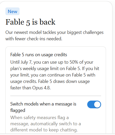 bobthedont's tweet photo. @AnthropicAI I am having  a UI/product bug, the Fable 5 message is blocking myentire prompt input field, preventing you from typing anything at all on excel for the last one week. Below is the screeshot https://t.co/bBNvnaCGpK