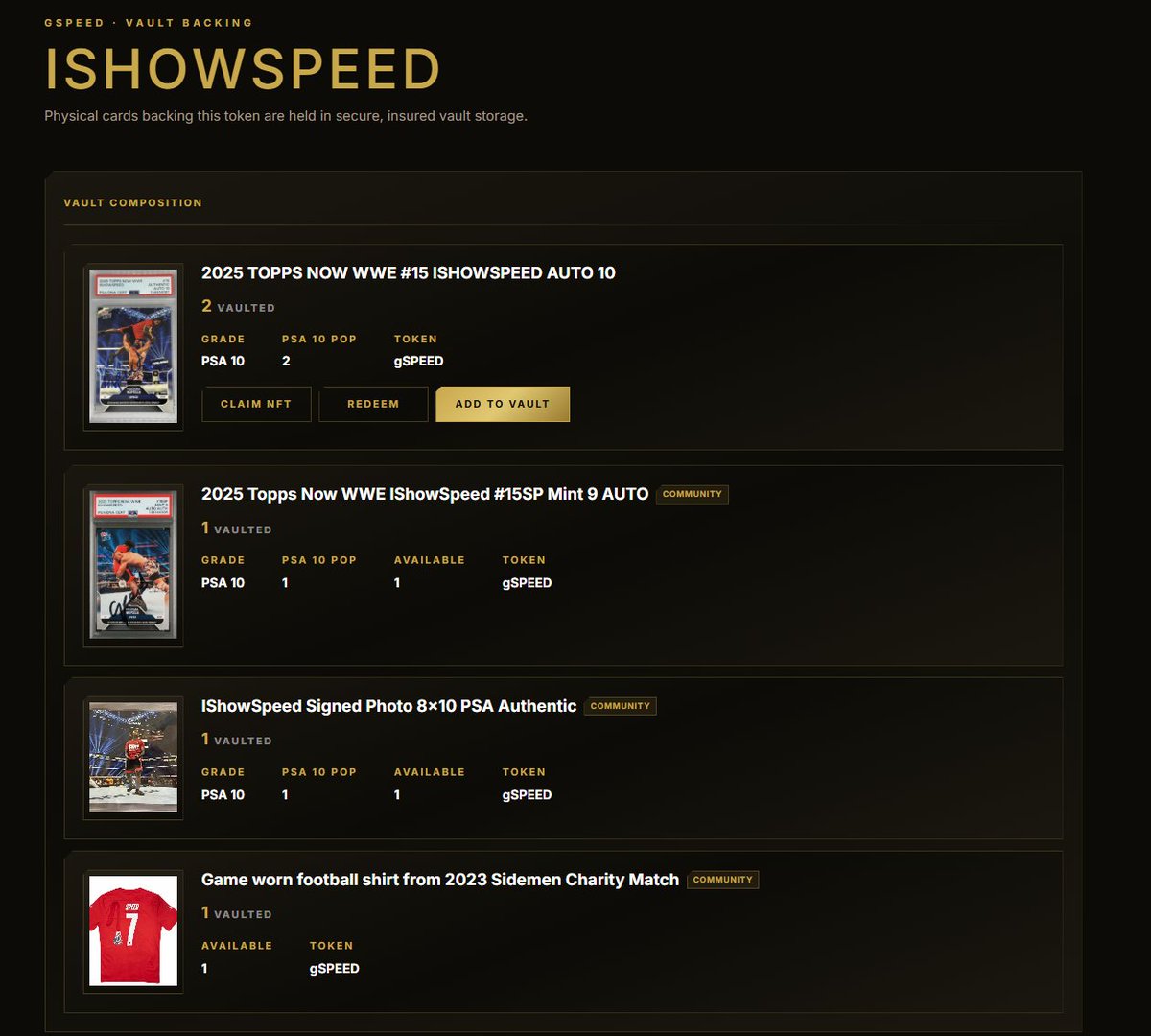 GrailCo_CN's tweet photo. gspeed的金库正在壮大 👀
- 2张亲签 2025 TOPPS NOW WWE #15 ISHOWSPEED AUTO 10
- 1张 2025 Topps Now WWE IShowSpeed #15SP Mint 9 AUTO
- 1张 IShowSpeed Signed Photo 8x10 PSA Authentic
- 1件亲穿 Game worn football shirt from 2023 Sidemen Charity Match
冷知识:gspeed总量20000枚 https://t.co/TJXV7Mgwn8