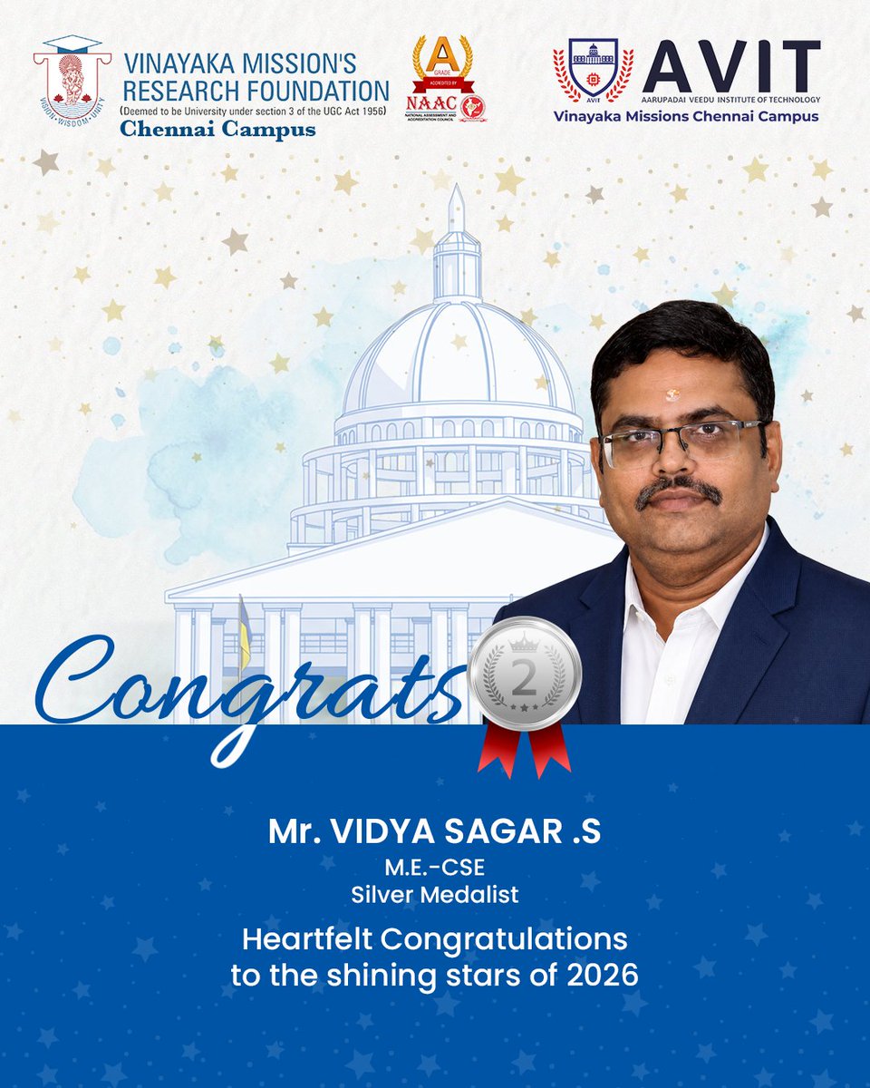 AVITChennai's tweet photo. Congratulations to the rank holders on this remarkable achievement
#avit #vmrfdu #convocation #silvermedalist https://t.co/HpcChiVR2F