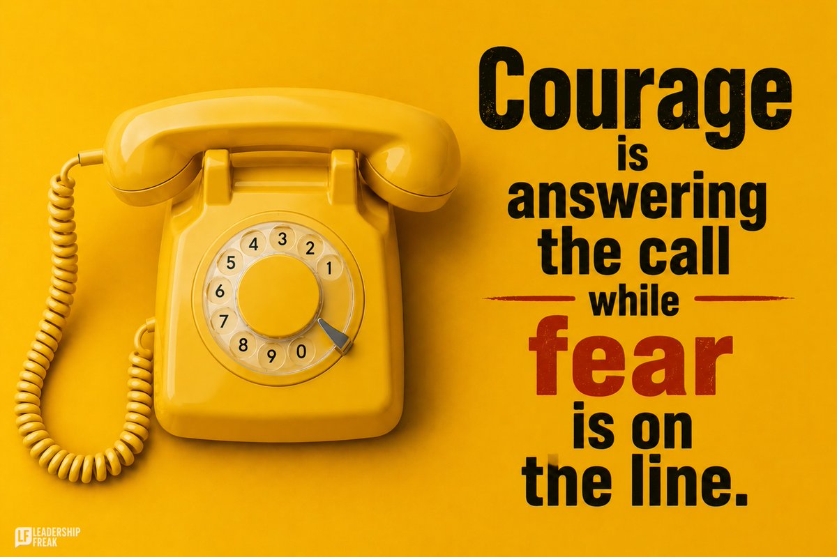 Leadershipfreak's tweet photo. Fear doesn’t say, “Be a coward.”

It says, “Be careful.”

The timing isn’t right. People might disapprove.

Fear says save yourself.

Courage is action when fear invites retreat.

Courage isn’t feeling brave. It’s answering when fear is on the line.

https://t.co/q9dF8gQVku https://t.co/Q1KsiVg7Ie