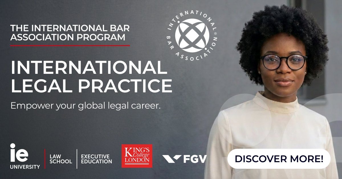 IBAevents's tweet photo. ⚖️The International Legal Practice Program, developed in collaboration with the IBA, is offered jointly by FGV Sao Paulo Law School, Brazil, King´s College London, &amp; IE University School of Law, Spain.

🔸Starts on 28 OCTOBER

💻More info/apply visit➡ https://t.co/nQR7WYxqJB https://t.co/3hHM4VDfb8