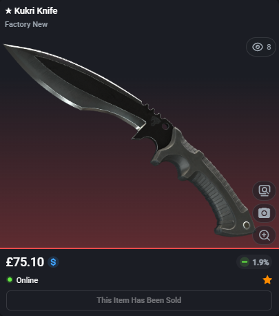 adsyyycs2's tweet photo. Poor results from this knife flip this morning, but profit is profit I guess.
Kukri Knife
✅FLIPPED✅
➡️Bought for: £69.39
➡️Sold for: £75.02
After fees, that's a total profit of £4.13 (5.95%)🤑💵
#csfloat #cs2 #csgo #counterstrike #skins #trading #flipped #profit #roadto5k https://t.co/eEqVuofMfG