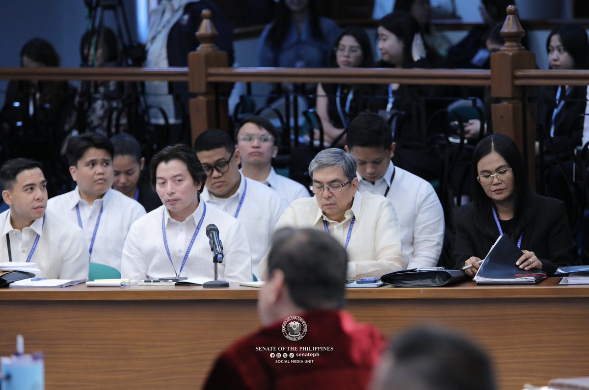 senatePH's tweet photo. @WinGatchalian74 @SayChiz Senator-judges listened to opening statements from both the prosecution and defense panels at the start of Vice President Sara Duterte's impeachment trial Monday, July 6, 2026. #SenatePH https://t.co/VQTdx4emV8