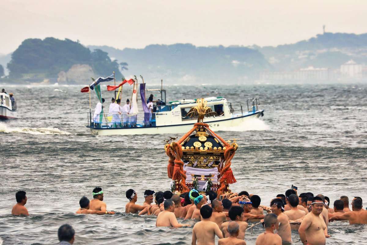 discover_fuji's tweet photo. ⛩️ Enoshima Tenno Festival ⛩️

One of Japan’s most iconic traditional festivals! The Enoshima Tenno Festival is held every year on the second Sunday of July. The festival celebrates Yasaka Shrine, one of the shrines within the Enoshima Shrine complex.

Accompanied by the lively rhythms of traditional matsuri-bayashi music, a sacred portable shrine (mikoshi) carrying the deity departs from Enoshima, crosses the water to the shrine on the opposite shore, and then returns in a vibrant procession, creating one of the festival’s most breathtaking traditions!

The festival's biggest highlight? Watching the mikoshi being carried across the sea — a rare sight even in Japan! This "ocean crossing" (kaijo togyo) starts around 11:00 AM. For the best close-up view of this rare sea-crossing mikoshi, head to the plaza just on your left as you enter Enoshima.

📅 Date: Sunday, July 12
 📍 Location: Enoshima – Katase Kaigan
 🌊 Sea crossing begins around 11:00 AM

Schedule:
 9:00 — Festival begins at Hetsunomiya Shrine grounds
 10:00 — Yasaka Shrine mikoshi departs, heading down the east stairs to Nakamise Street
 11:00 — Sea crossing! Ritual at Kaisaku-mae, entering the water from the north green space
 12:30 — Higashiura ritual in Higashi-machi (near Bunsa Shokudo) — mikoshi departs with festival music, passing the bridge → Subana Street → Route 467
 14:00 — Mikoshi from Koyurugi Shrine welcomes the procession in front of Ryukoji Temple, then heads to Koshigoe → Koyurugi Shrine
 15:00 — Arrival ceremony (Chakugyo-sai)
 16:10 — Departs Koyurugi Shrine
 17:00 — Koyurugi Shrine's mikoshi sends off Yasaka Shrine's mikoshi in front of Ryukoji Temple
 18:00 — Arrival back at Enoshima — Kangyo-sai ritual held in front of Yasaka Shrine, deity returns to the main shrine, festival concludes
Come experience this unique mix of tradition, music, and sea! 🌊⛩️

#DiscoverFujisawa #EnoshimaTennoSai #YasakaShrine #EnoshimaShrine