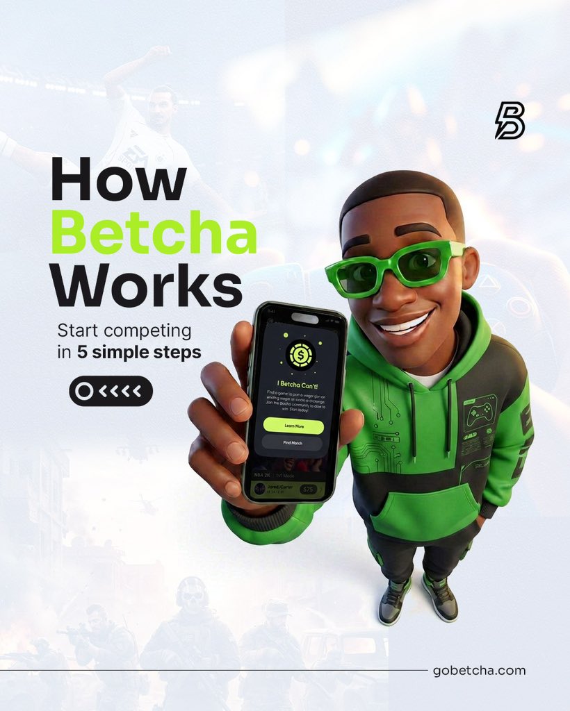 Betcha_afr's tweet photo. Start competing on Betcha in 5 simple steps:

1. Get the official Betcha app on the iOS App Store or Google Play.
2. Create your account.
3. Get tokens.
4. Connect with gamers.
5. Join skill-based challenges, compete and earn rewards.

#betcha #gamingcommunity https://t.co/sK7vbqTLhG