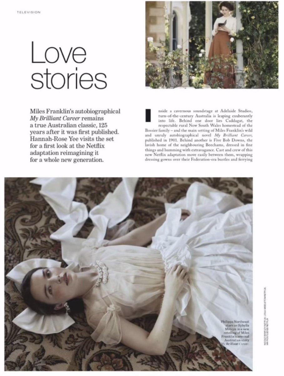 UpdatesDunn's tweet photo. A glimpse into My Brillant Career for Vogue Australia ahead of the release of the show next month. 

Hannah-Rose Yee visited the set back then and bring some details of characters and show adaptation, a beloved classical Australian romance by Miles Franklin. https://t.co/21bnB2w2R1