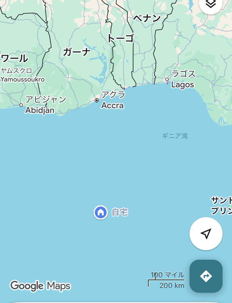 t_rex0130's tweet photo. なんか急にGoogleマップくんが『お前ん家ガーナの南の海な』って言ってきたんだけど https://t.co/v7PeCmGJzJ