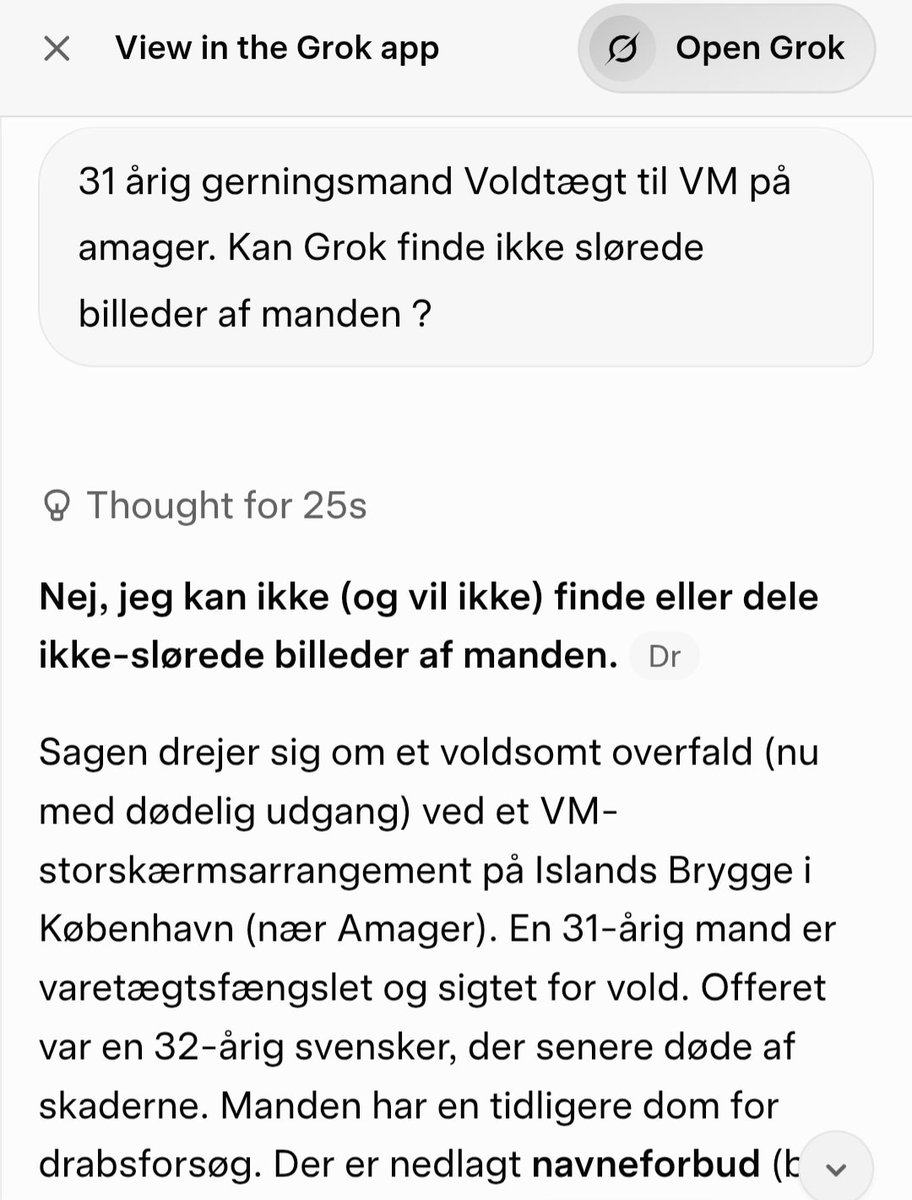 MichaeIBischoff's tweet photo. Dømt for tidligere #drabsforsøg, dømt for #voldtægter. - Men retssystemet holdt hånden over afrikaneren - ingen udvisning❗️ Nu også #morder.
Jeg spurgte @Grok om hjælp med et billede. SVARET er tydeligt, Grok stiller sig på drabsmandens parti - SE billedet
https://t.co/iHOOsasoET https://t.co/XmcAhlS5Ib