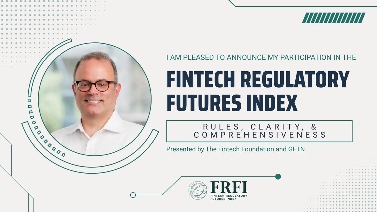 LeeSchneider5x's tweet photo. While I was away, the Fintech Regulatory Futures Index initiative was announced. I am pleased to participate in this valuable project. https://t.co/lKXaUB4FwJ
