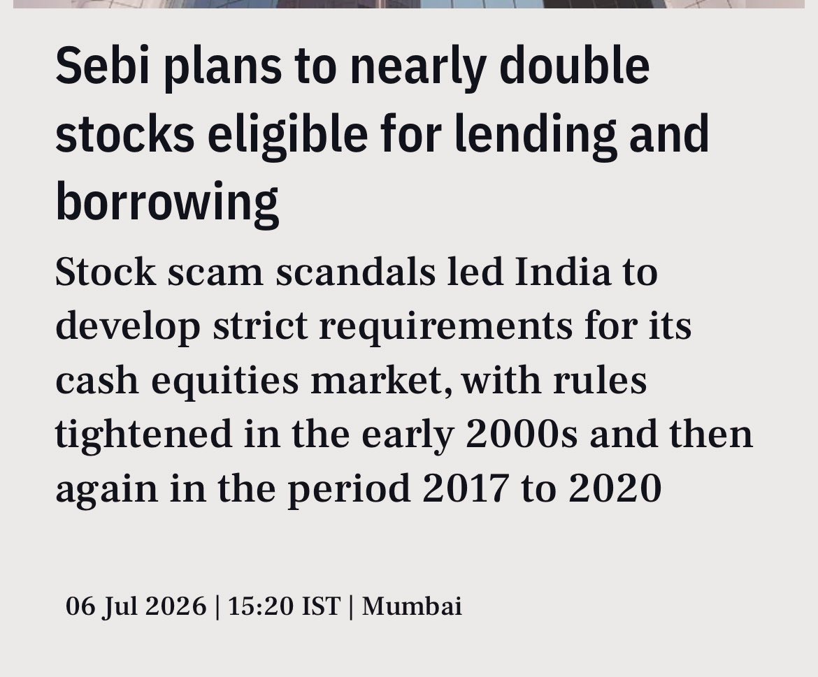 Asan_research's tweet photo. Short selling coming back in mid cap and small cap after 6 years of stricter rules https://t.co/WQ1IbPYR7R