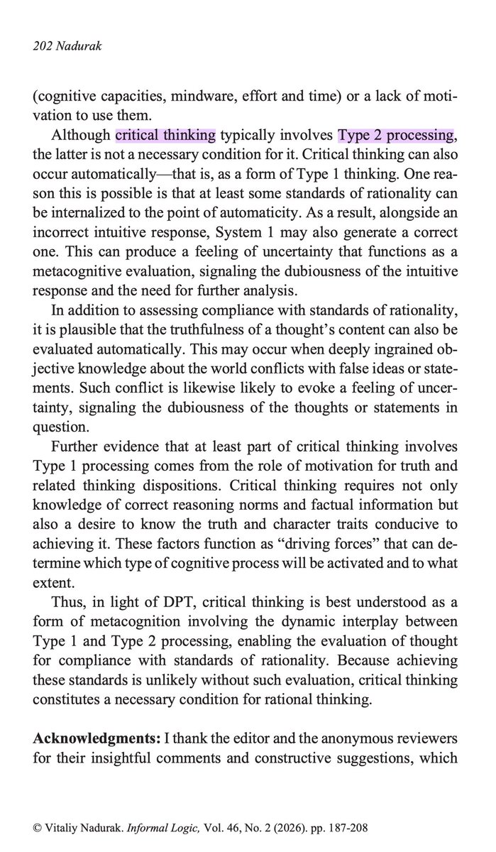 byrd_nick's tweet photo. Are critical thinking and reflective thinking the same? Nope.

I've argued that not all reflective thinking is critical: https://t.co/vdKQEc8VNJ

And Nadurak argues that not all critical thinking is reflective (Type 2): https://t.co/ZEqgbsLp2Z

#cogSci #PhilMind #epistemology #AI https://t.co/IjSiyQ61DU