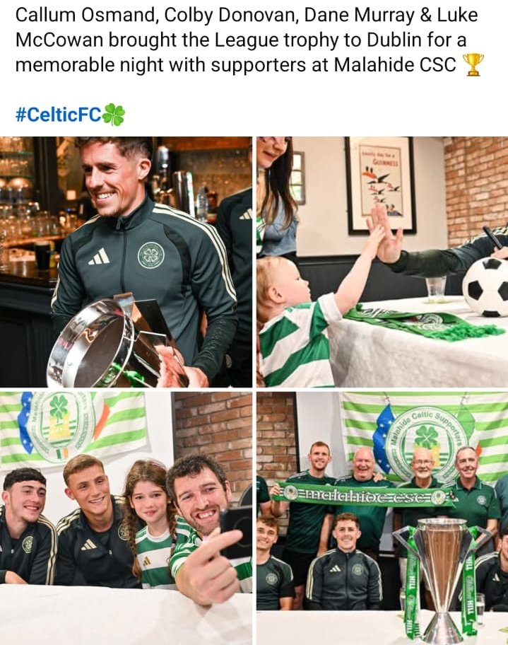 malahidecsc's tweet photo. Malahide CSC were delighted to host a meet and greet with the Celtic players and league trophy.
A huge honour for our club &amp; a fantastic opportunity for local Celtic supporters to meet their hero's.

Many thanks to St Slyvesters GAA Club for their support &amp; to the Irish Dancers https://t.co/Rf6hGyIG7g