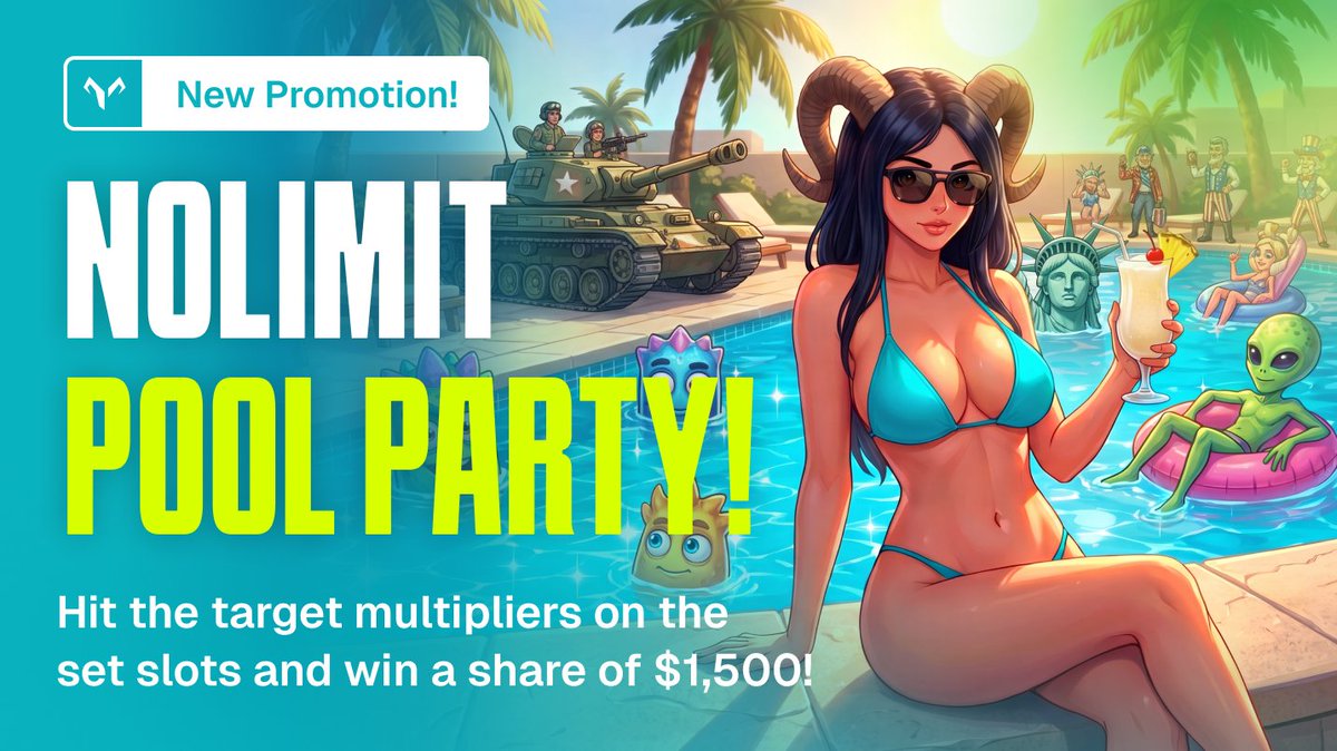 goatedcom's tweet photo. Wake up babe, it's Goated Summer 🌴

And we're kicking it off with the No Limit Pool Party!

Hit the set multipliers and win a share of the prizepool.

RT this and drop your Goated IDs, for some ice cold juice 👇 https://t.co/jBGBvwdD6e