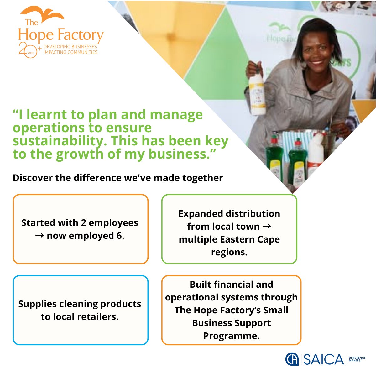 HopeFactorySA's tweet photo. Hope in Action: Real Stories, Real Impact. Entrepreneurship changes lives and communities. From being unemployed to creating 6 jobs, this is what real impact looks like. Want to create real, measurable change in our communities? Support our upcoming entrepreneurs.
#StartWithHope https://t.co/NyPmbn8udi