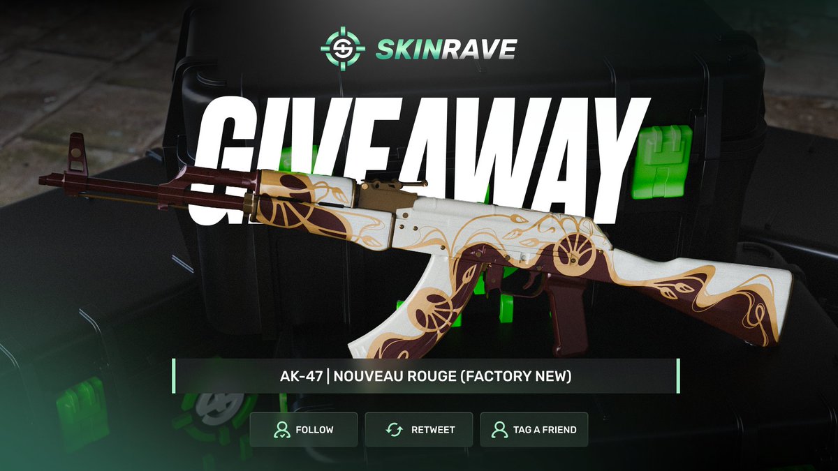skinravegg's tweet photo. 🎁 AK-47 | NOUVEAU ROUGE (FN)

✅ To enter:
1️⃣ Follow + Retweet
2️⃣ Comment your SkinRave ID
3️⃣ Tag a Friend

🗓️ Winner will be picked live on kick this Saturday 5PM GMT!
📺 https://t.co/kKup7GEfi0
💵 Good Luck!

#CS2 #CSGOGiveaway https://t.co/gmMdhZgg46