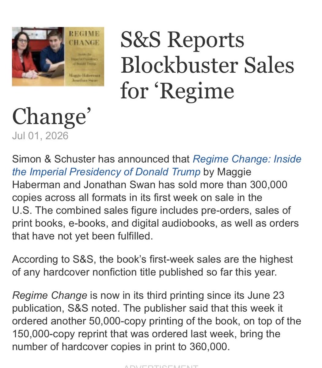 Hoosier114's tweet photo. Wonder why they’re chopping down the trees in your neighborhood? Data centers? Nah, it’s to print @maggieNYT’s book. Order today https://t.co/swpbiCEbRK