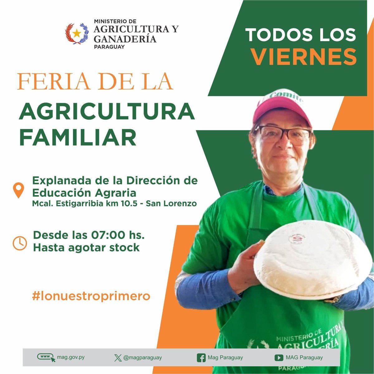 magparaguay's tweet photo. 🧑‍🌾🌽 ¡Esta semana, apoyá a la Agricultura Familiar!

Del 6 al 10 de julio, te invitamos a recorrer las Ferias de la Agricultura Familiar en Asunción, San Lorenzo, Itauguá y Caacupé.

🔗 Leé más: https://t.co/MF8QA1stA3 https://t.co/0o5KCtZqfU