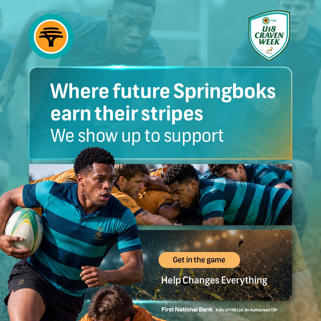 FNBSA's tweet photo. This is where reputations are built. At #FNBCravenWeek, SA's best U18 talent play for pride, their province and a shot at the next level🏉

📲: Watch LIVE on the SuperSport Schools App from 5 –11 July at Grey High School, GQ.
#GrassrootsToGreatness https://t.co/ujIJCjUB6T