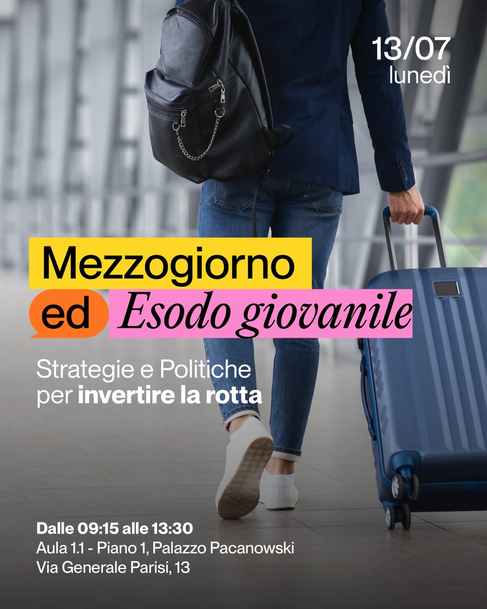 Uniparthenope's tweet photo. L'incontro ‘Mezzogiorno ed esodo giovanile - strategie e politiche per invertire la rotta’ è promosso dal DISAE. Comitato organizzatore Emmanuel Caiazzo, Maria Rosaria Carillo, Tiziana Venitelli e Luca Pennacchio.
Interverrà il Presidente della Regione Campania Roberto Fico. https://t.co/TP6P5yBxJn