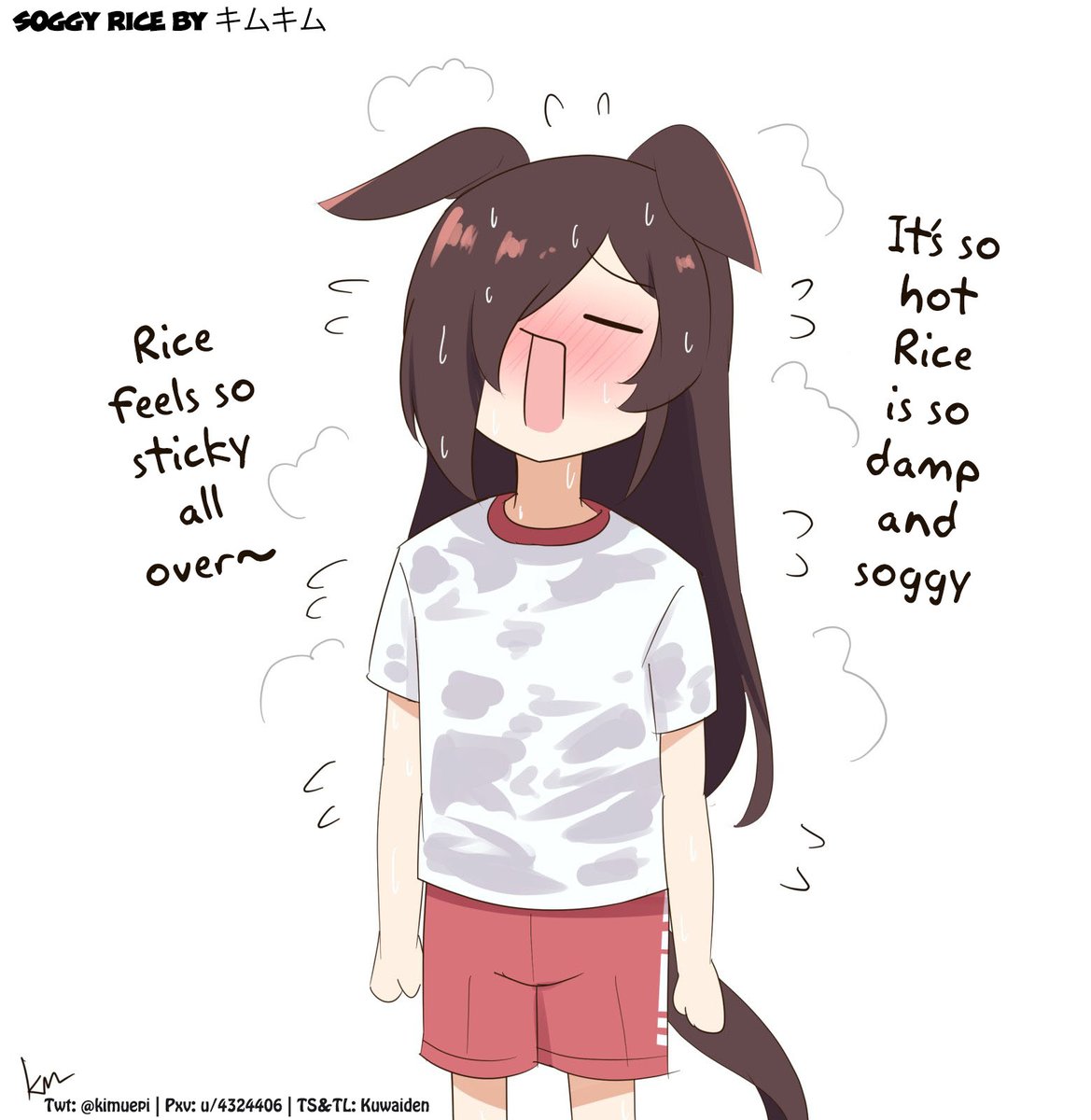 Kuwaiden's tweet photo. Soggy Rice by @kimuepi 

This is the hottest summer of my life...

#ウマ娘 #Umamusume 
#ウマ娘英訳 #UmaTranslations https://t.co/OQPVsDvqPz