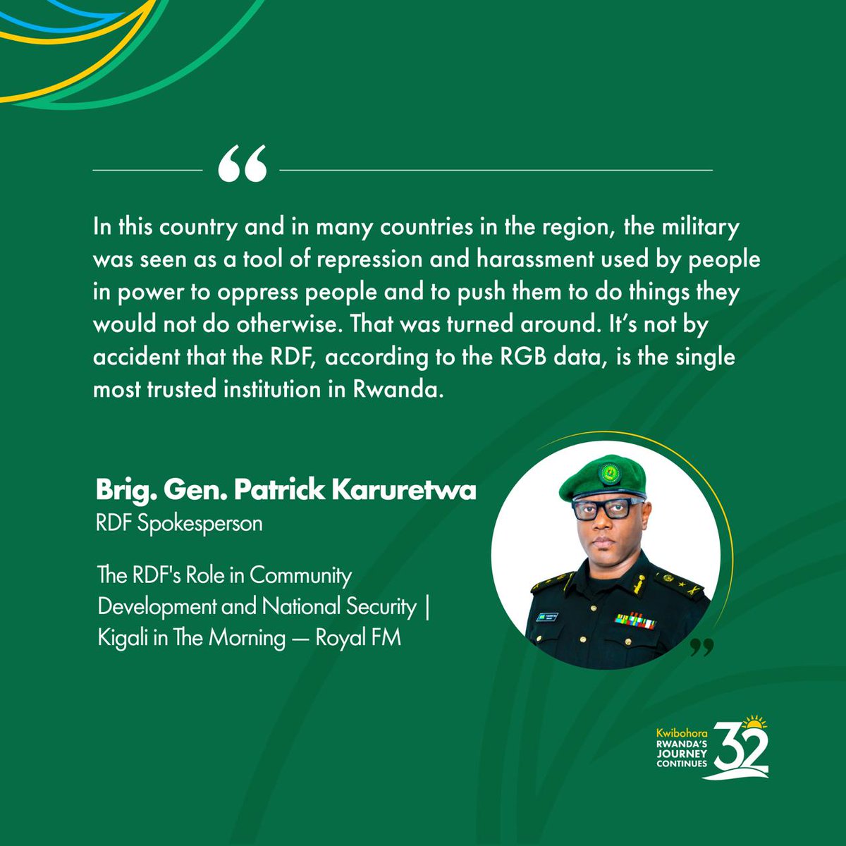 RwandaMoD's tweet photo. #KWIBOHORA32: The RDF’s Role in Community Development and National Security. https://t.co/aT2UHq1csz
