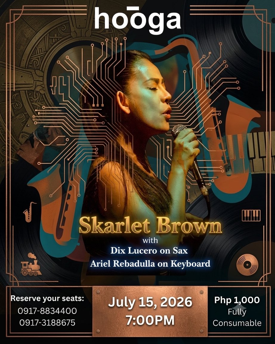 SkarletMyra's tweet photo. Come with me on a journey beneath the skin. Happening this 15th , 7pm at Hooga Listening Room &amp; Cafe . I will be with Dix Lucero on Alto Sax and Ariel Rebadulla on keys. Limited seats.
HOOGA is along Jupiter St., Bel-Air , Makati City. https://t.co/ntiB80cXLT