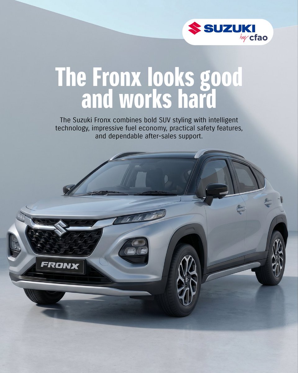 suzukibycfaong's tweet photo. The conversation around the Suzuki Fronx continues.
Every closer look reveals another reason to appreciate an SUV built for modern city life.

The more you see it, the more it makes sense.
#SuzukiFronx #SuzukiByCFAONg #CFAOMobility https://t.co/aTSCQRvVMq