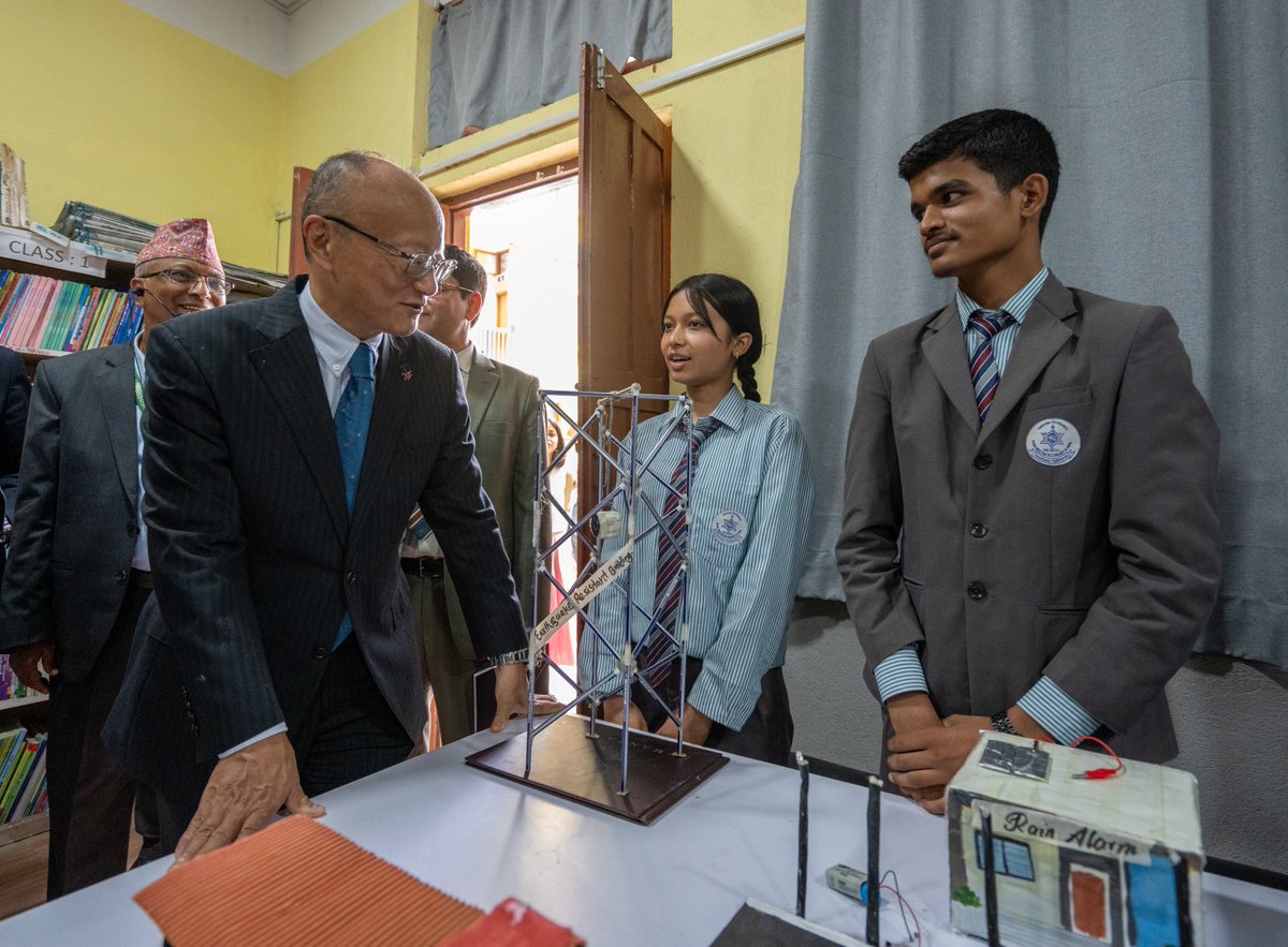 ADBPresident's tweet photo. At Viswa Niketan Secondary School, I saw how investment in safer, more resilient schools can become an investment in Nepal’s future. Rebuilt after the 2015 earthquake, the school is now equipped with modern science and technology facilities as part of ADB’s continued investment in disaster risk management and human capital.

Nepal’s Minister of Education and Sports Sasmit Pokharel joined me in launching a new module to strengthen AI literacy and teachers’ digital skills. Students also demonstrated an AI-based tool designed to assess scientific inquiry and creative problem-solving skills.

The next step is to learn from these pilots and explore how they can be expanded across Nepal’s public school system.