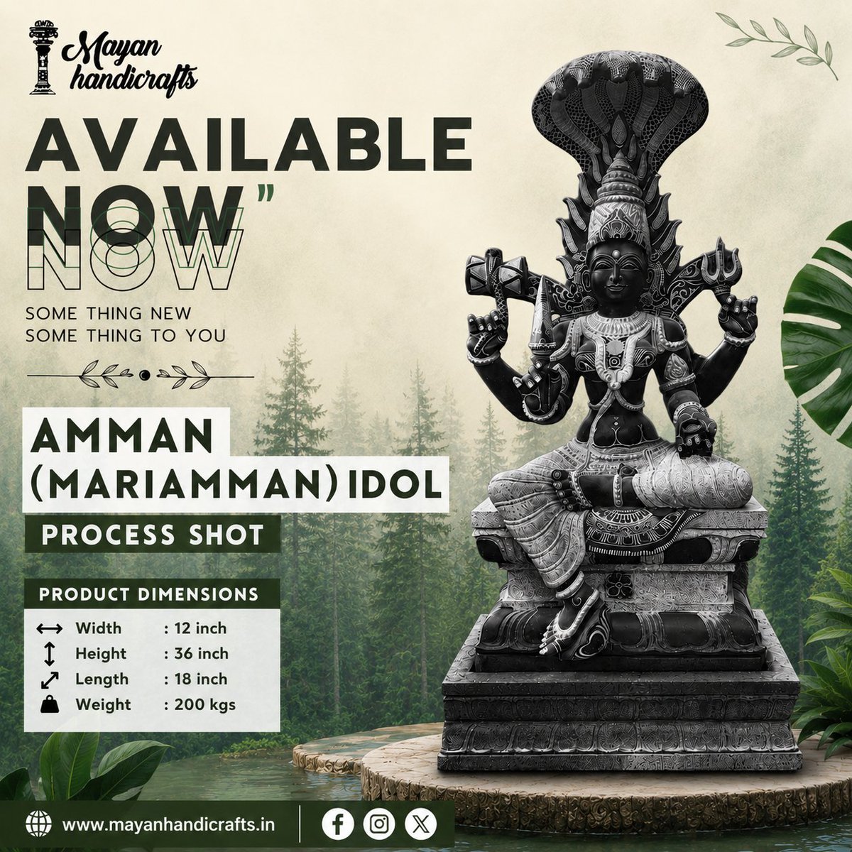 Mayanhandi49656's tweet photo. 🕉️ AVAILABLE NOW: Our handcrafted Amman (Mariamman) Idol—divine detail, timeless stone artistry. 🙏
📐 12"W x 36"H x 18"L | 200kgs
🛕 By Mayan Handicrafts
🌐 https://t.co/PivlEOhkcY
#MayanHandicrafts #MariammanIdol #StoneCarving #TempleArt #HandmadeInIndia https://t.co/IuF0wWQiyS